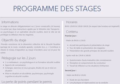 Programme des stages permis à points